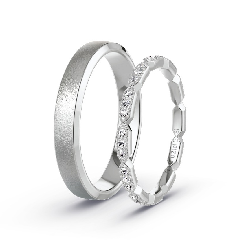 Obrączki ślubne Pallad - 0.21 ct Diamentem - Model N°1058