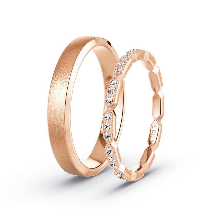 Obrączki ślubne Różowe złoto - 0.21 ct Diamentem - Model N°1058