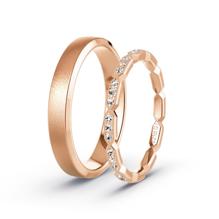 Obrączki ślubne Czerwone złoto - 0.21 ct Diamentem - Model N°1058