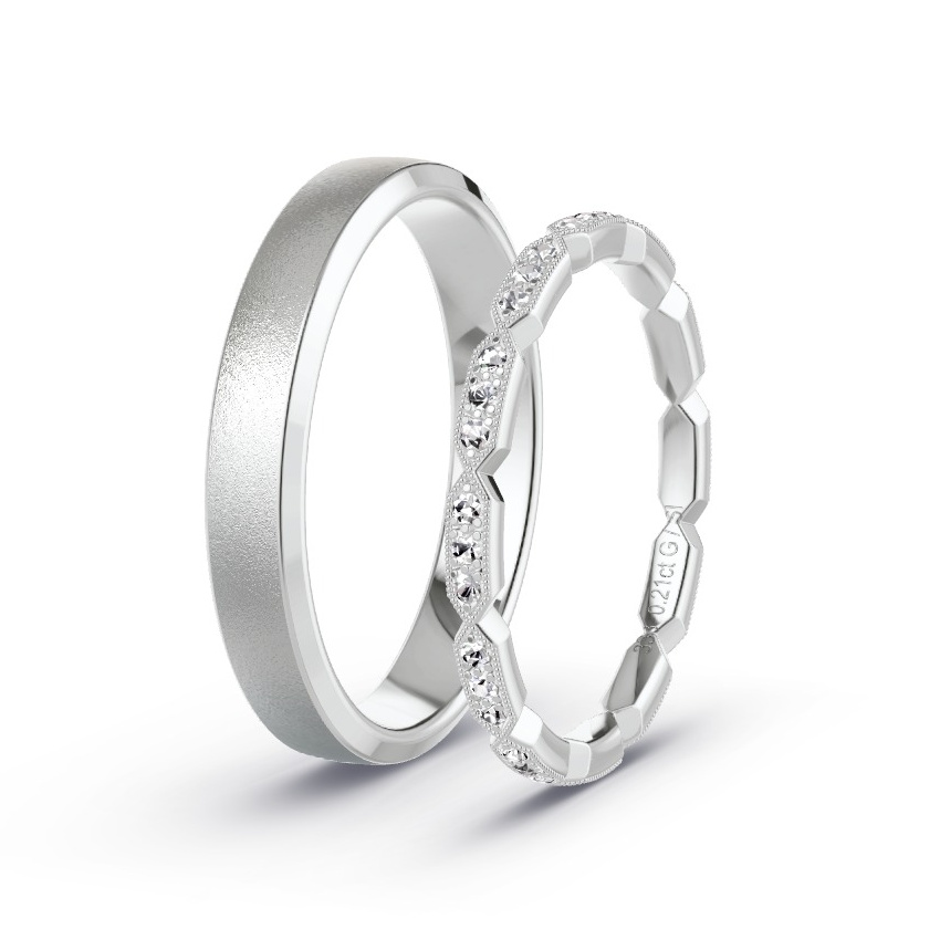 Obrączki ślubne Białe złoto - 0.21 ct Diamentem - Model N°1058