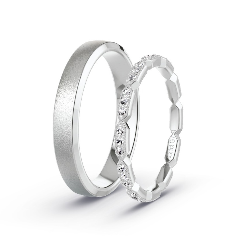 Obrączki ślubne Białe złoto - 0.21 ct Diamentem - Model N°1058