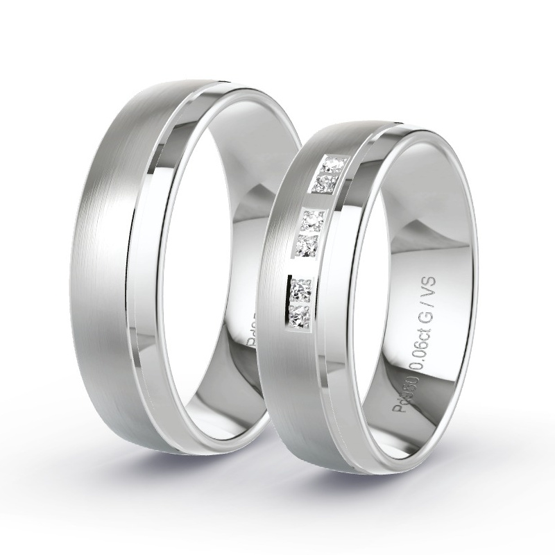 Obrączki ślubne Pallad - 0.06 ct diamentem - Model N°1304