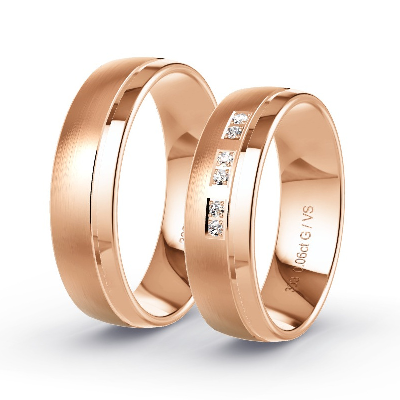 Obrączki ślubne Czerwone złoto - 0.06 ct diamentem - Model N°1304