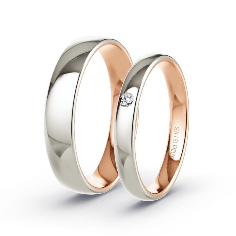 Obrączki ślubne Czerwone złoto/Szare złoto - 0.02 ct diamentem - Model N°1404