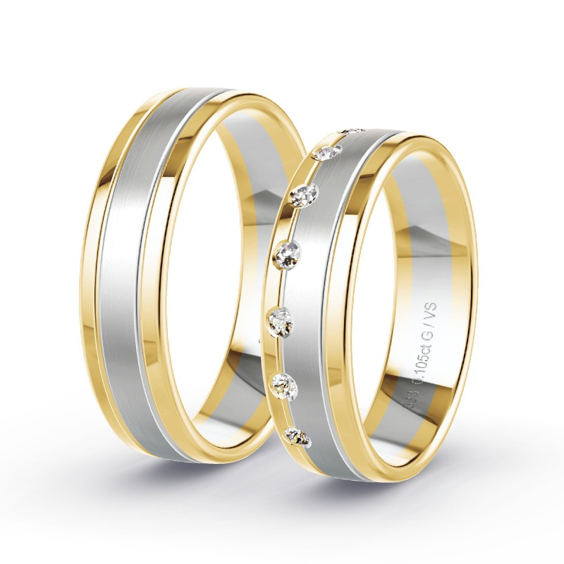Obrączki ślubne Żółte złoto/Białe złoto - 0.105 ct diamentem - Model N°1633