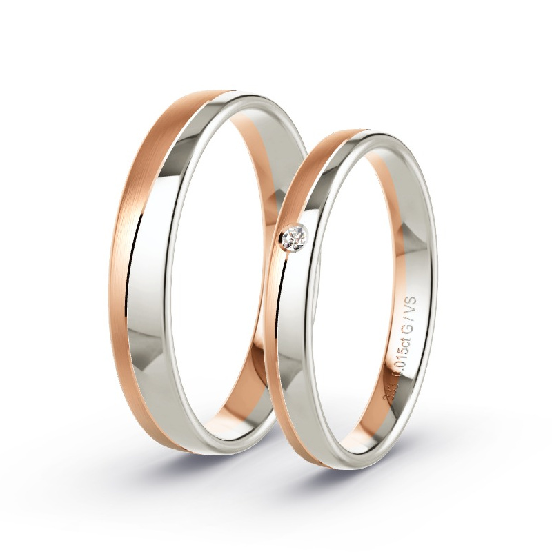 Obrączki ślubne Czerwone złoto/Szare złoto - 0.015 ct diamentem - Model N°1640