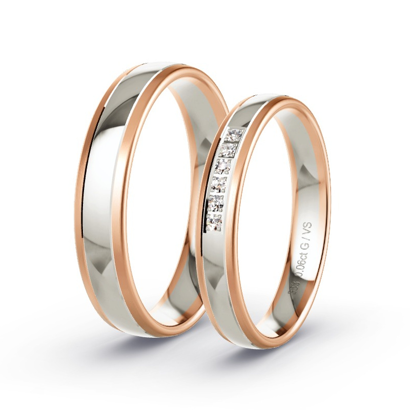 Obrączki ślubne Czerwone złoto/Szare złoto - 0.06 ct diamentem - Model N°1642