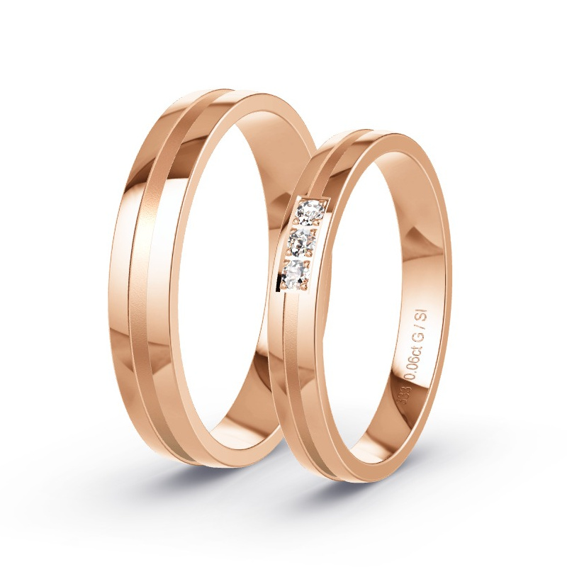 Obrączki ślubne Czerwone złoto - 0.06 ct diamentem - Model N°1646
