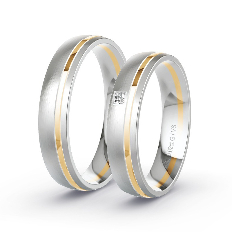 Obrączki ślubne Brzoskwiniowe złoto/Białe złoto - 0.02 ct diamentem - Model N°1650 Obrączki ślubne Brzoskwiniowe złoto/Białe złoto - 0.02 ct diamentem - Model N°1650