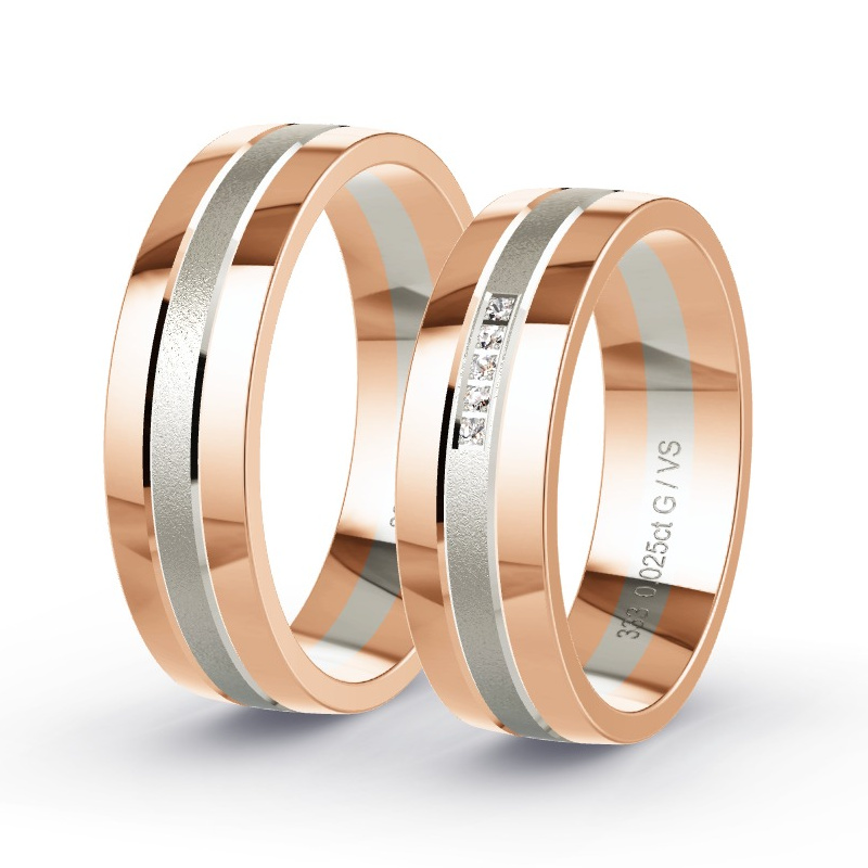 Obrączki ślubne Czerwone złoto/Szare złoto - 0.025 ct diamentem - Model N°1684