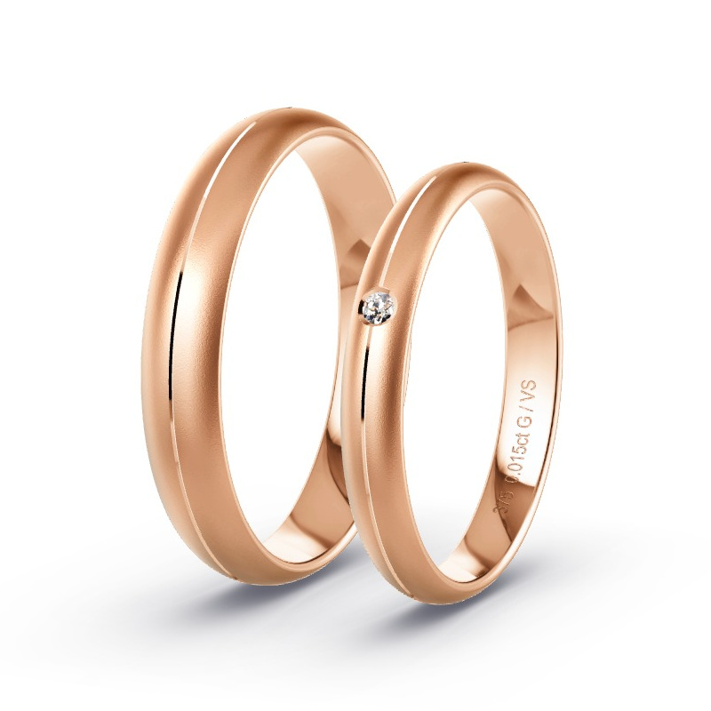 Obrączki ślubne Różowe złoto - 0.015 ct diamentem - Model N°1704
