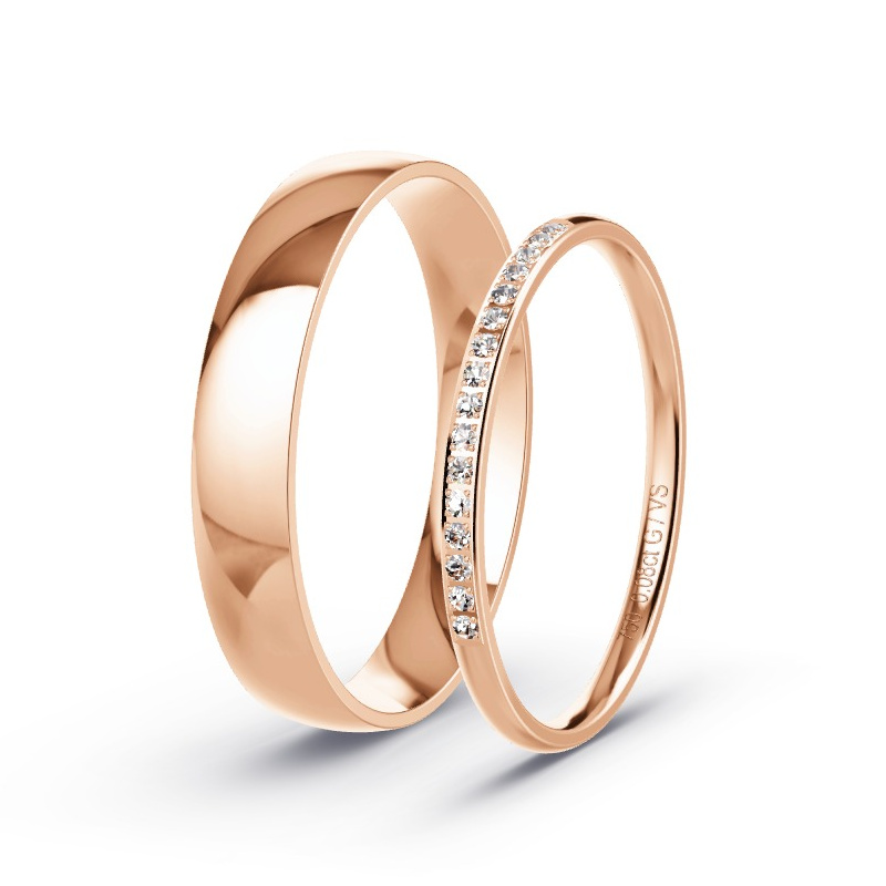 Obrączki ślubne Różowe złoto - 0.08 ct diamentem - Model N°1738