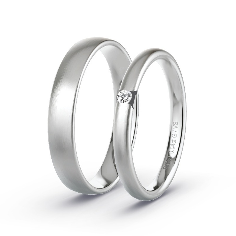 Obrączki ślubne Pallad - 0.04 ct diamentem - Model N°1744