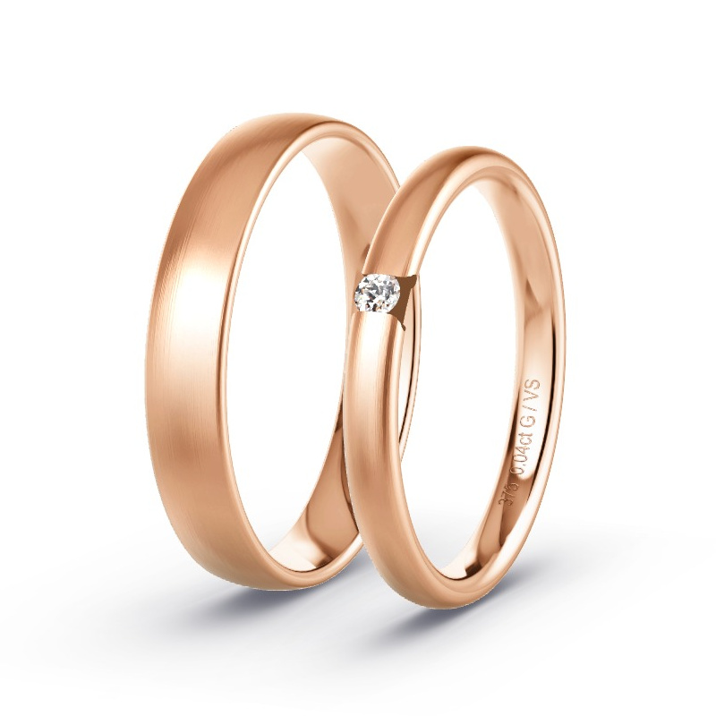 Obrączki ślubne Różowe złoto - 0.04 ct diamentem - Model N°1744