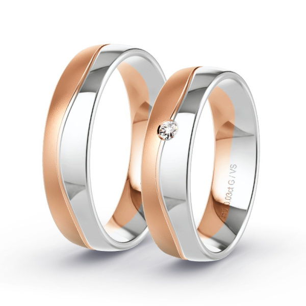 Obrączki ślubne Różowe złoto/Białe złoto - 0.03 ct diamentem - Model N°1307