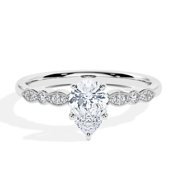 Pierścionek zaręczynowy Białe złoto - 0.44 ct Łezka - Model N°3019, Kamień boczny, Pavé