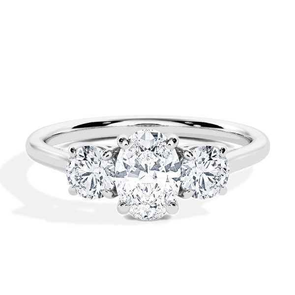 Pierścionek zaręczynowy Białe złoto - 0.50 ct Owalny - Model N°3305, 3 kamienie