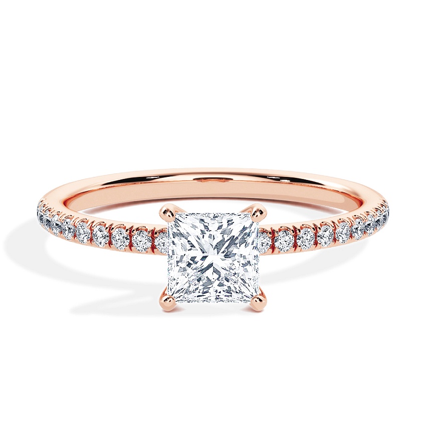 Pierścionek zaręczynowy Różowe złoto - 0.50 ct Princess - Model N°3013, Pavé
