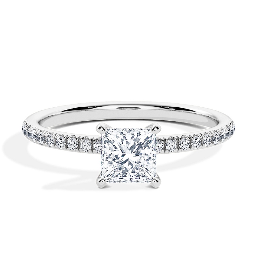 Pierścionek zaręczynowy Białe złoto - 0.50 ct Princess - Model N°3013, Pavé
