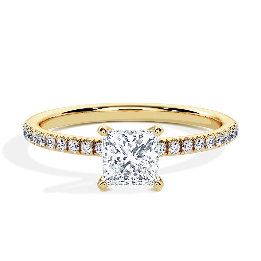 Pierścionek zaręczynowy Żółte złoto - 0.50 ct Princess - Model N°3013, Pavé