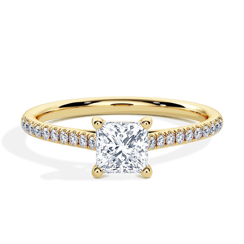 Pierścionek zaręczynowy Żółte złoto - 0.50 ct Princess - Model N°3015, Pavé Pierścionek zaręczynowy Żółte złoto - 0.50 ct Princess - Model N°3015, Pavé