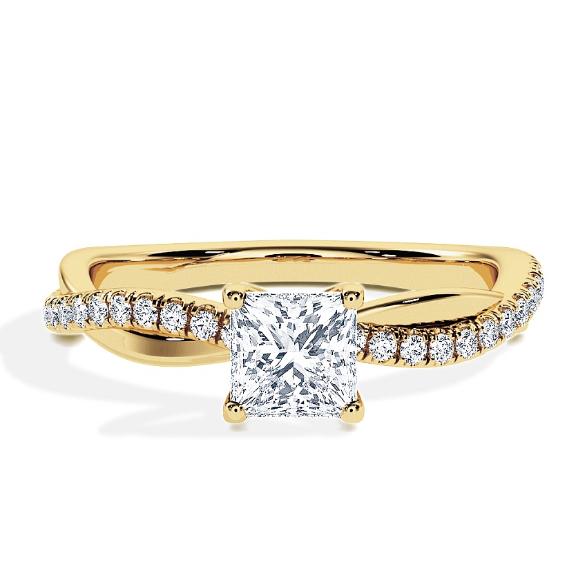 Pierścionek zaręczynowy Żółte złoto - 0.60 ct Princess - Model N°3016, Pavé