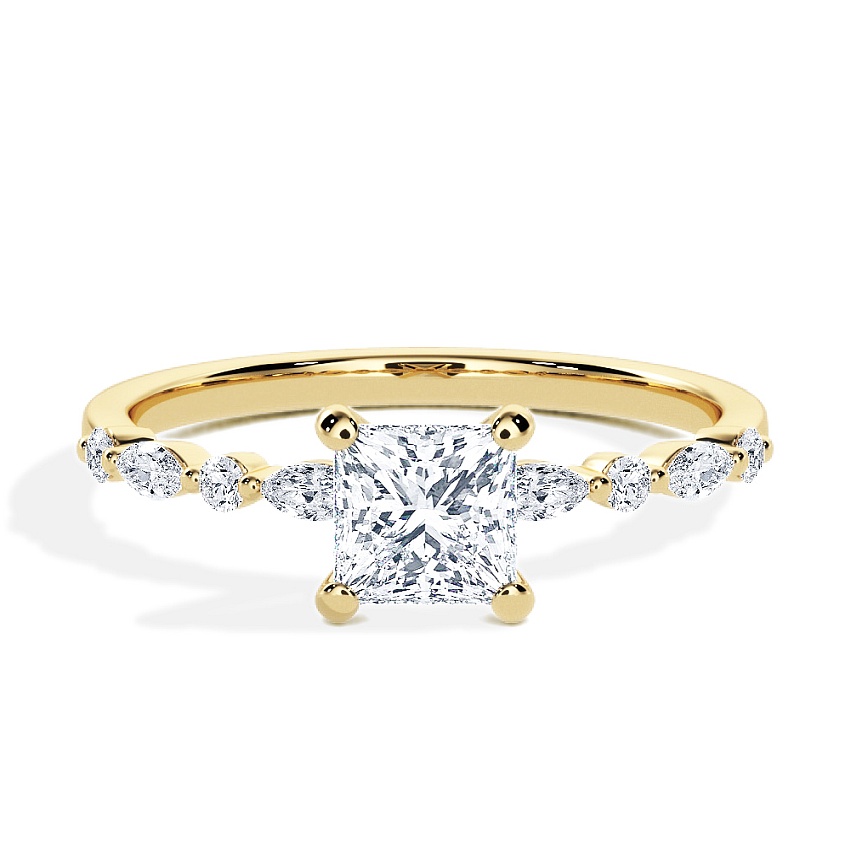 Pierścionek zaręczynowy Żółte złoto - 0.54 ct Princess - Model N°3018, Kamień boczny Pierścionek zaręczynowy Żółte złoto - 0.54 ct Princess - Model N°3018, Kamień boczny