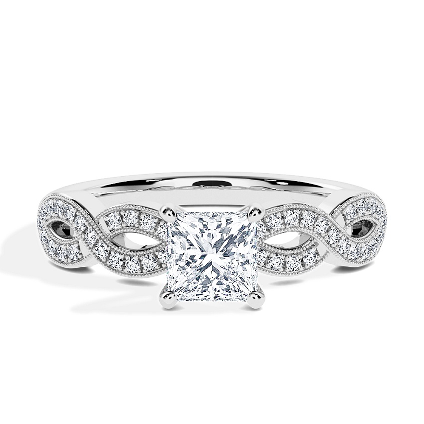 Pierścionek zaręczynowy Białe złoto - 0.51 ct Princess - Model N°3020, Kamień boczny, Pavé Pierścionek zaręczynowy Białe złoto - 0.51 ct Princess - Model N°3020, Kamień boczny, Pavé