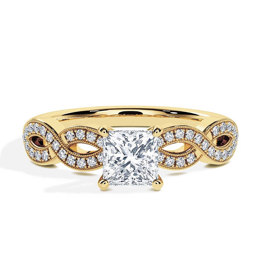 Pierścionek zaręczynowy Żółte złoto - 0.51 ct Princess - Model N°3020, Kamień boczny, Pavé Pierścionek zaręczynowy Żółte złoto - 0.51 ct Princess - Model N°3020, Kamień boczny, Pavé