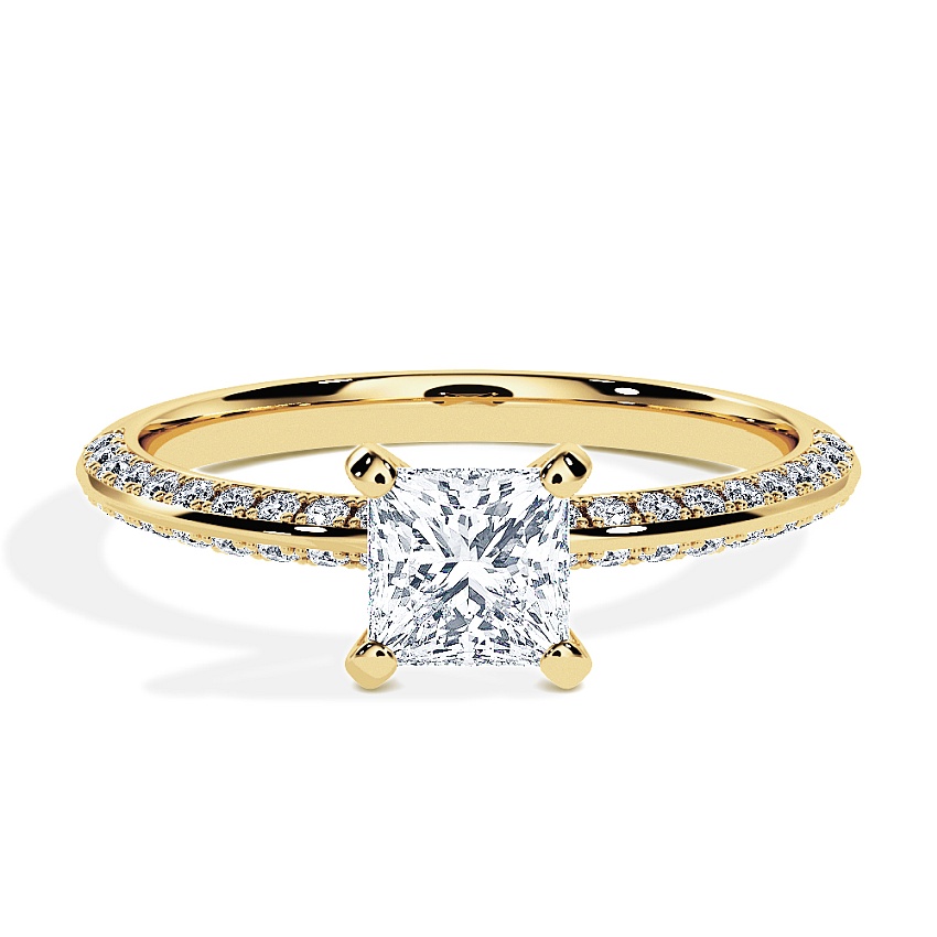 Pierścionek zaręczynowy Żółte złoto - 0.70 ct Princess - Model N°3021, Pavé Pierścionek zaręczynowy Żółte złoto - 0.70 ct Princess - Model N°3021, Pavé