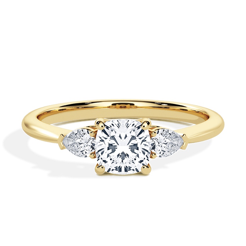 Pierścionek zaręczynowy Żółte złoto - 0.74 ct Cushion - Model N°3304, 3 kamienie Pierścionek zaręczynowy Żółte złoto - 0.74 ct Cushion - Model N°3304, 3 kamienie