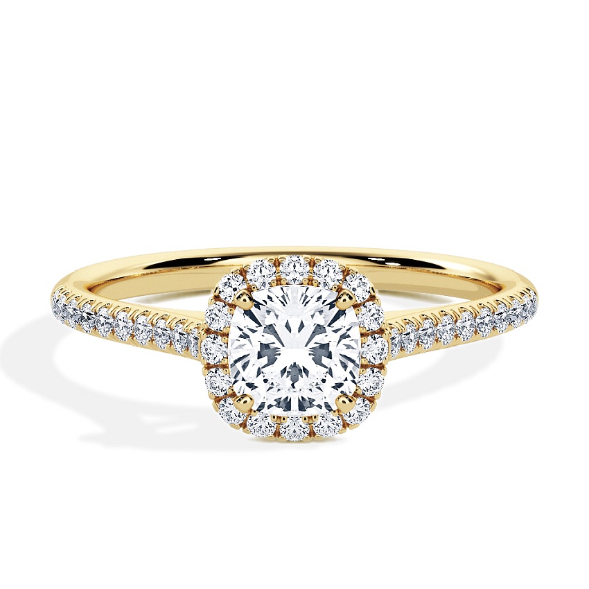 Pierścionek zaręczynowy Żółte złoto - 0.84 ct Cushion - Model N°3408, Halo, Pavé Pierścionek zaręczynowy Żółte złoto - 0.84 ct Cushion - Model N°3408, Halo, Pavé
