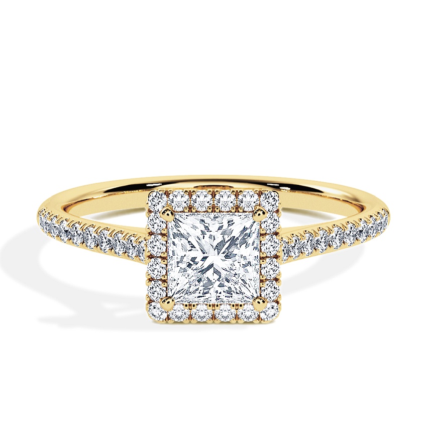 Pierścionek zaręczynowy Żółte złoto - 0.62 ct Princess - Model N°3408, Halo, Pavé Pierścionek zaręczynowy Żółte złoto - 0.62 ct Princess - Model N°3408, Halo, Pavé