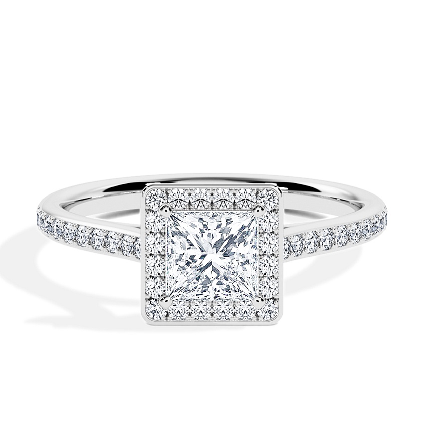 Pierścionek zaręczynowy Białe złoto - 0.62 ct Princess - Model N°3409, Halo, Pavé Pierścionek zaręczynowy Białe złoto - 0.62 ct Princess - Model N°3409, Halo, Pavé