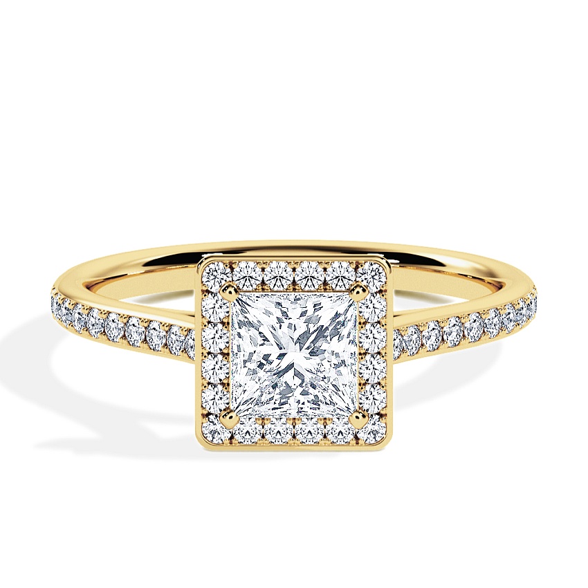 Pierścionek zaręczynowy Żółte złoto - 0.62 ct Princess - Model N°3409, Halo, Pavé Pierścionek zaręczynowy Żółte złoto - 0.62 ct Princess - Model N°3409, Halo, Pavé
