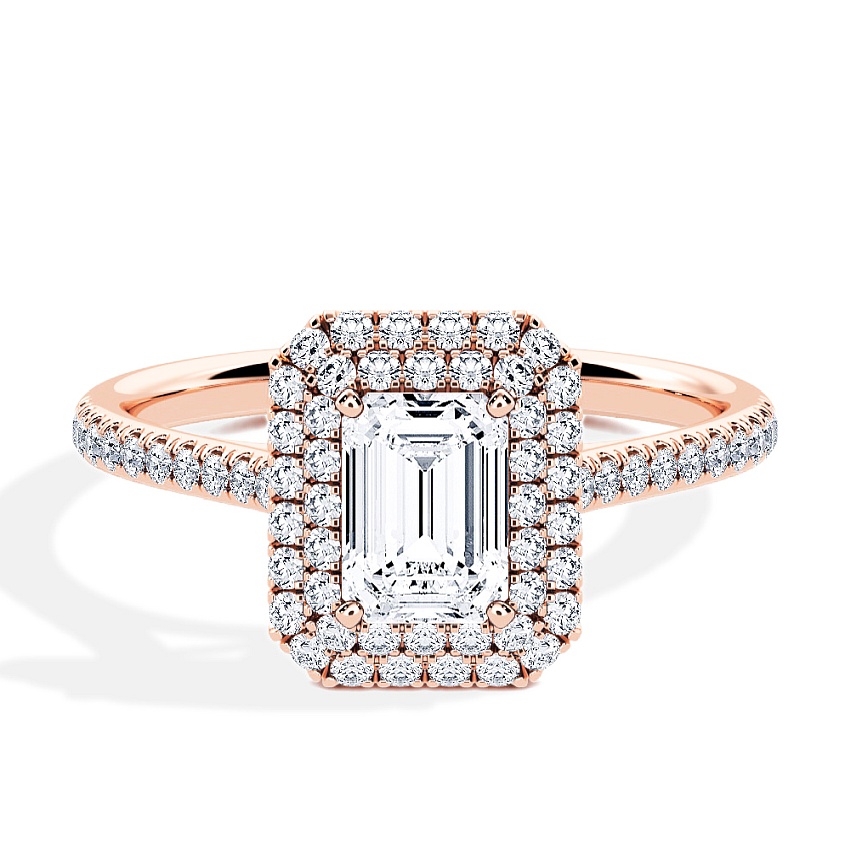Pierścionek zaręczynowy Czerwone złoto - 0.80 ct Emerald - Model N°3410, Halo, Pavé