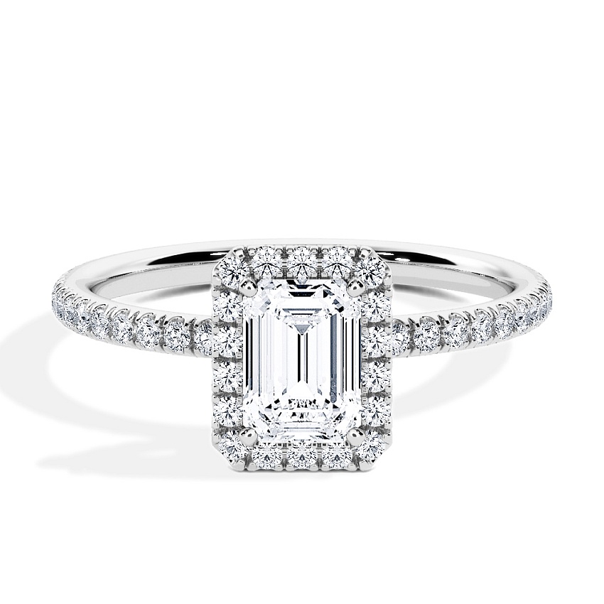 Pierścionek zaręczynowy Białe złoto - 0.78 ct Emerald - Model N°3411, Halo, Pavé Pierścionek zaręczynowy Białe złoto - 0.78 ct Emerald - Model N°3411, Halo, Pavé