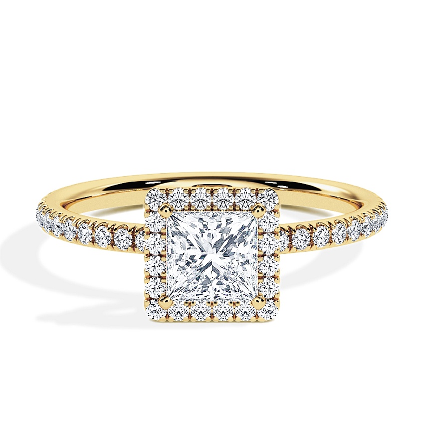 Pierścionek zaręczynowy Żółte złoto - 0.78 ct Princess - Model N°3411, Halo, Pavé Pierścionek zaręczynowy Żółte złoto - 0.78 ct Princess - Model N°3411, Halo, Pavé